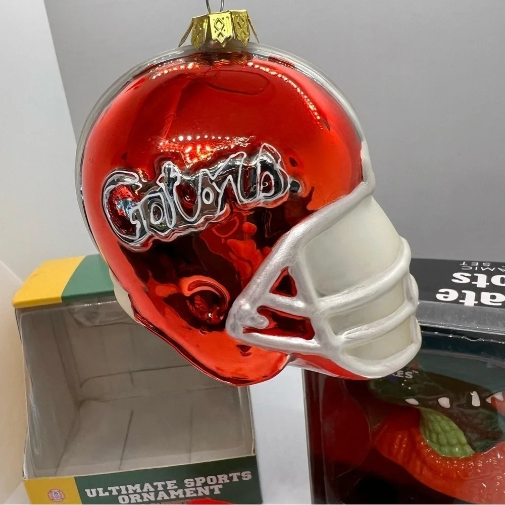 Florida Gators Christmas Ornaments Lot, 2 Ceramic Mascots, 1 Helmet SEC NCAA NIB